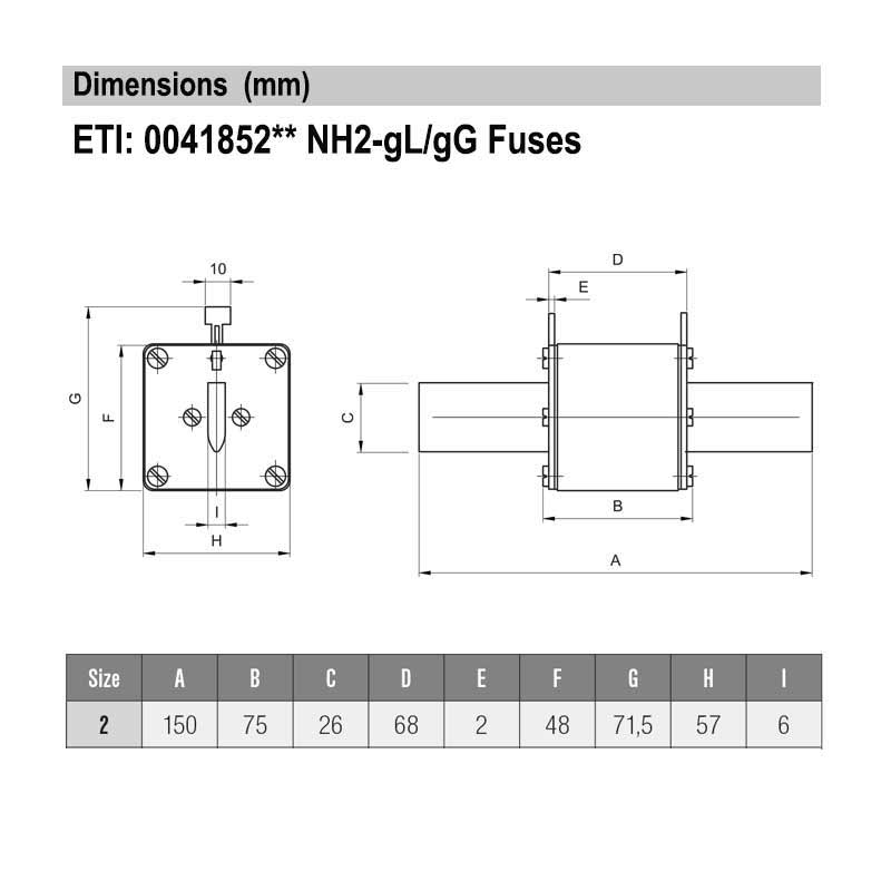 004185222 315A ETI DIN2/NH2 HRC Fuses